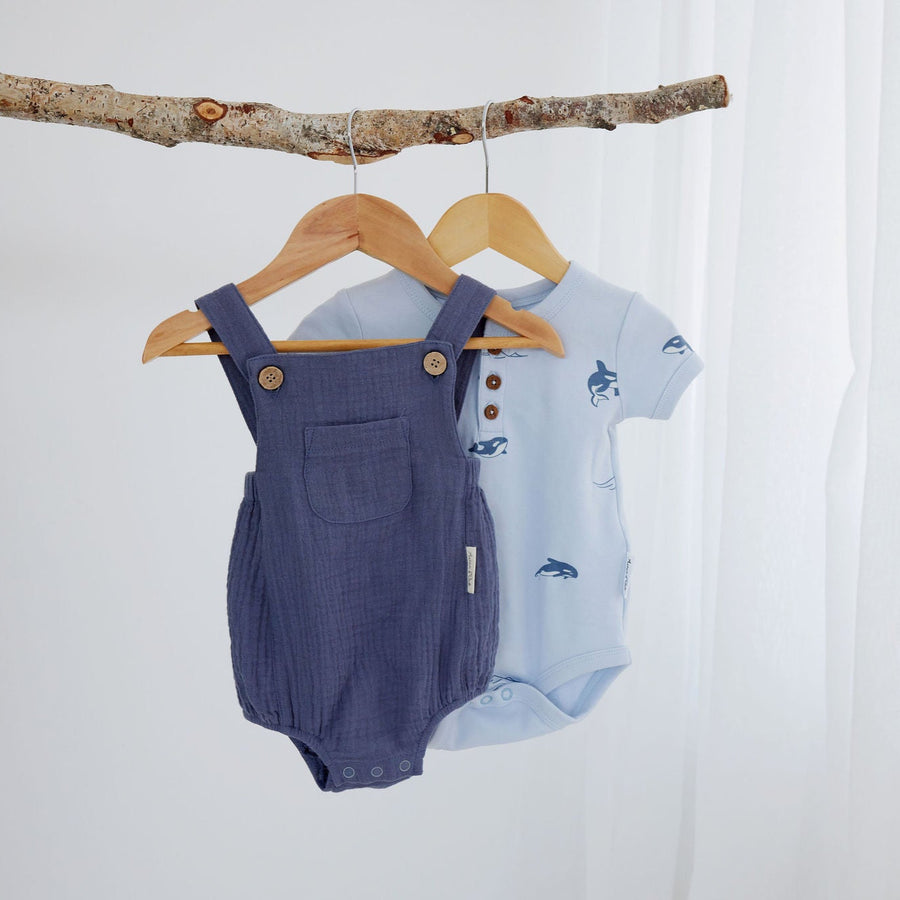 Baby Summer Romper Flint Blue Muslin Playsuit