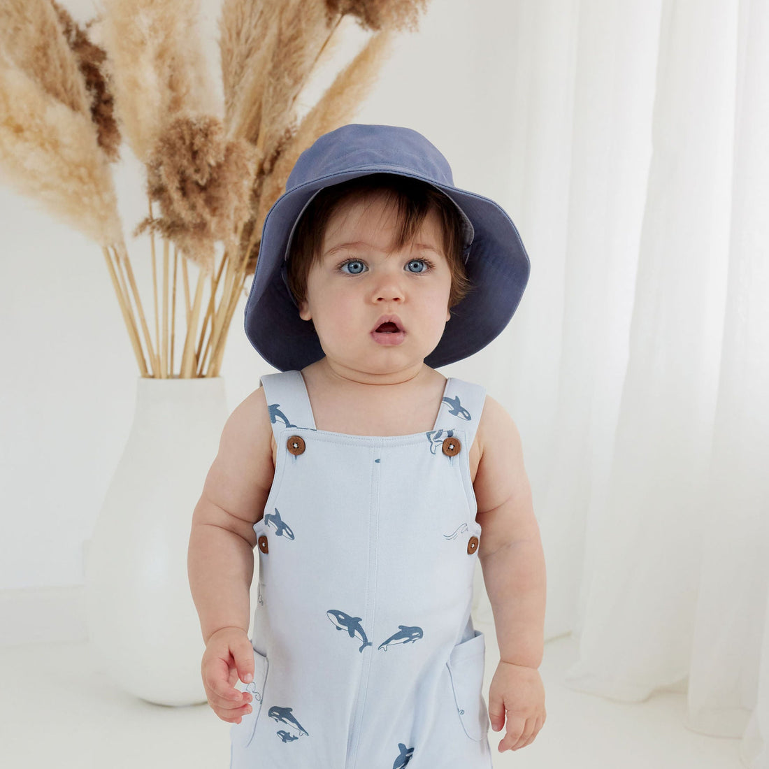 Cotton Baby Wide Brim Summer Flint Blue Bucket Hat