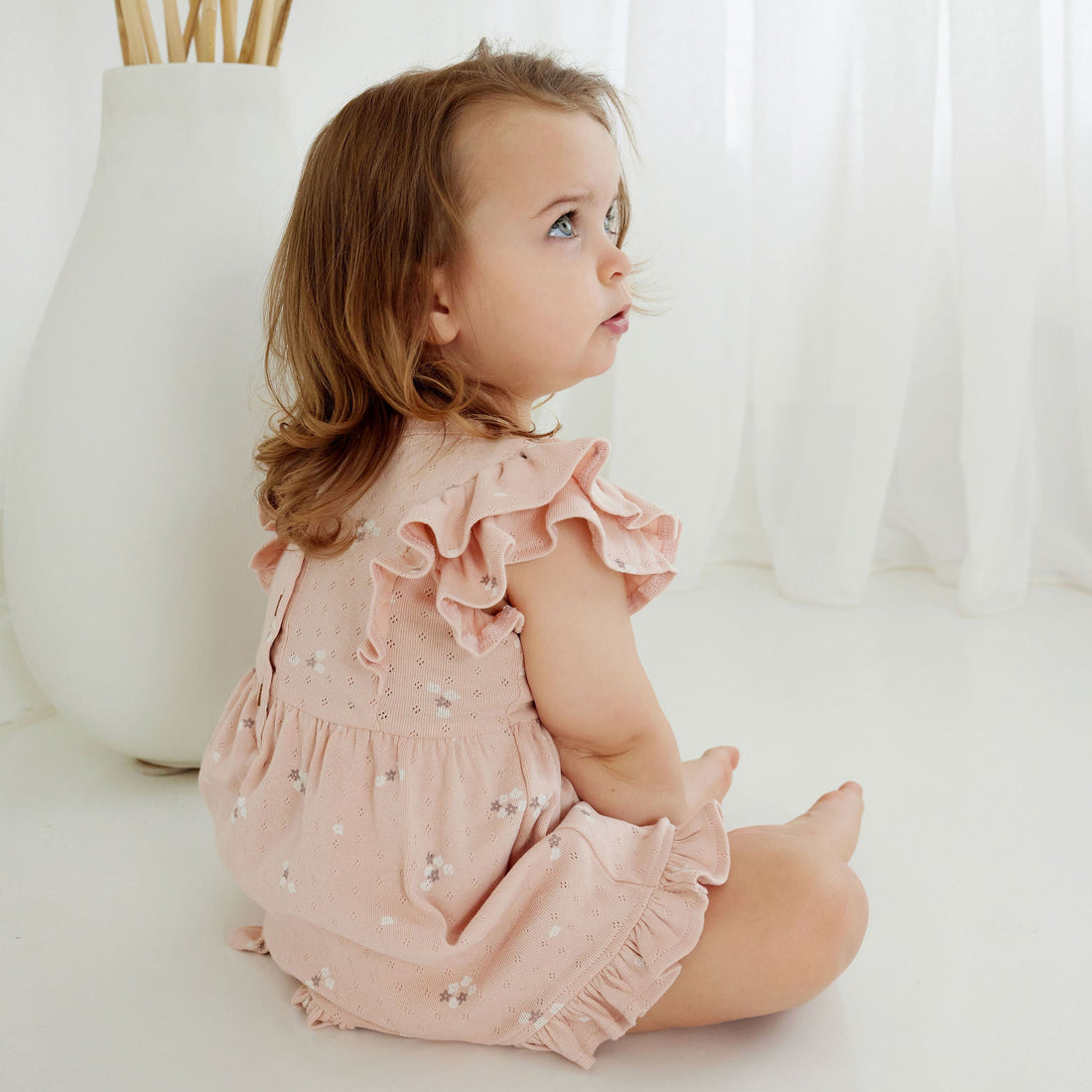 Baby & Toddler Flutter Sleeve Floral Petal Pointelle Ruffle Dress