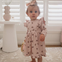 Baby Toddler Girl Pink Butterfly Rib Ruffle Dress Party Cotton