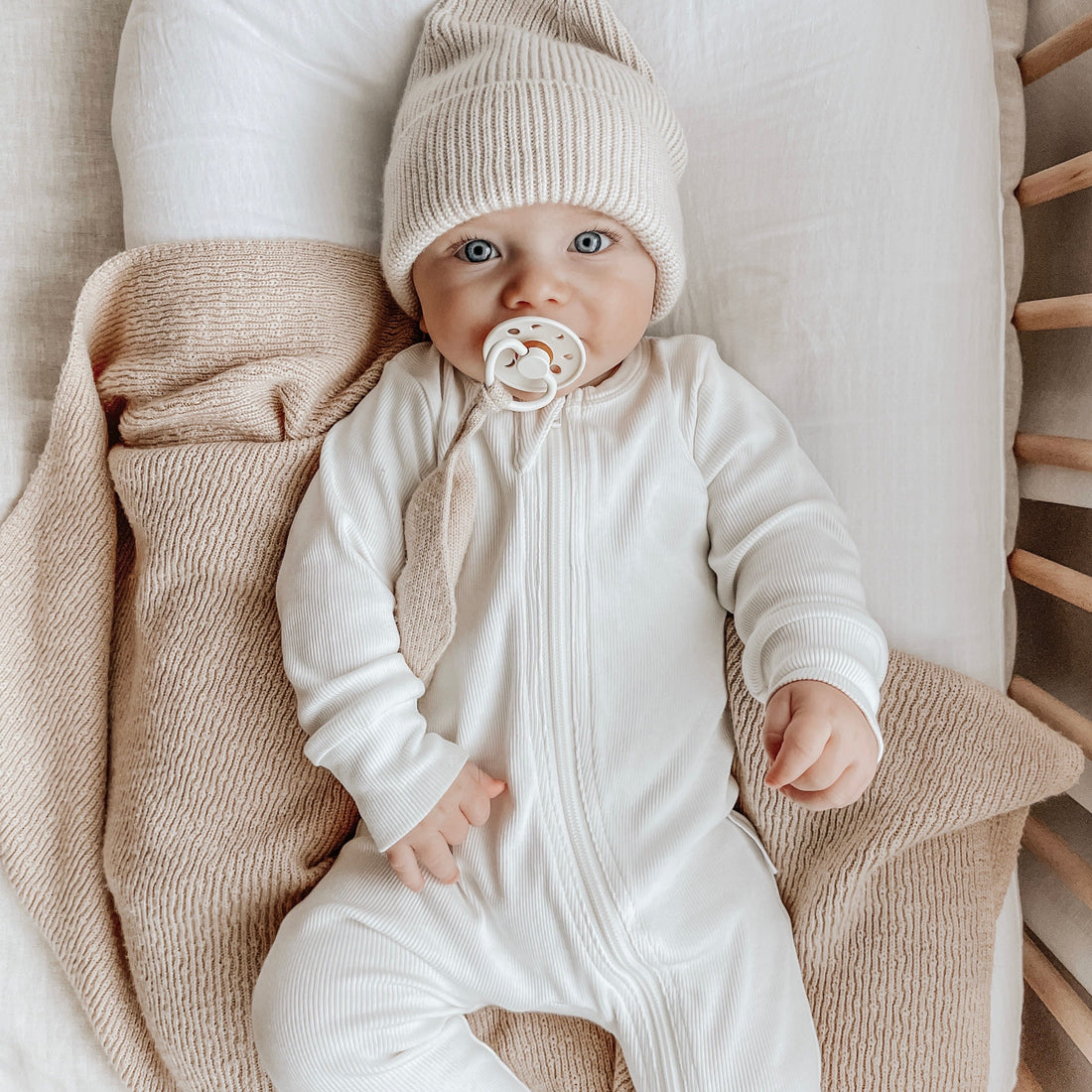 White Snow Natural Ribbed Zip Romper Essentials Baby Newborn